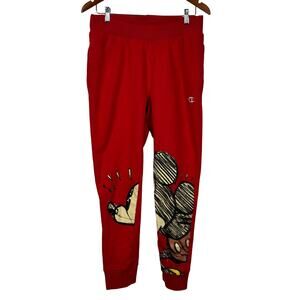 Champion x Disney Mickey Mouse Red Reverse Weave Sweatpants Joggers Size M